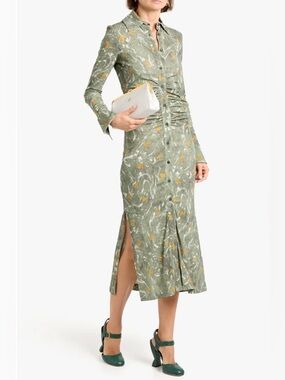 🌿NWT Altuzarra Ruched Midi Shirt Dress Size 42 US 10 Floral 🌿